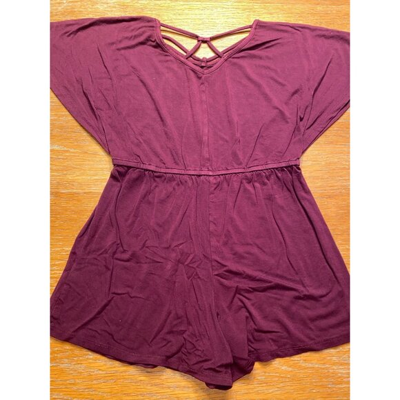 Girls Burgundy Short Sleeve Romper With Strappy Back Detail Medium Size - Picture 5 of 6